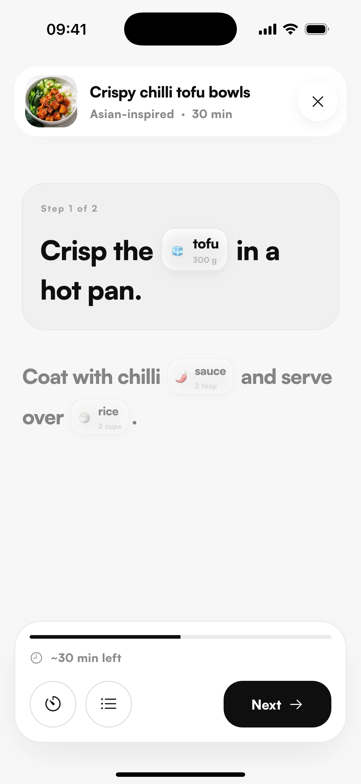 Step-by-step cooking mode in YumMemo