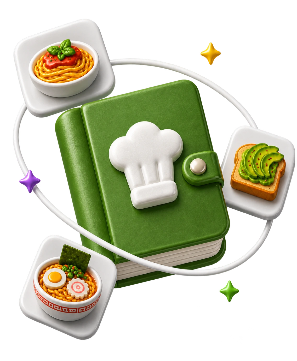 A cookbook surrounded by organized recipe cards