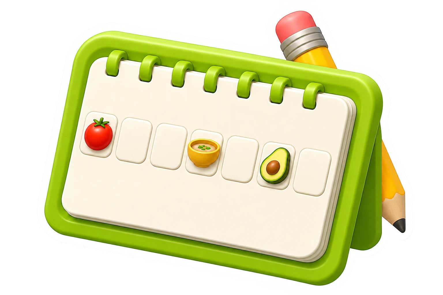 A seven-day meal planner with three planned dishes